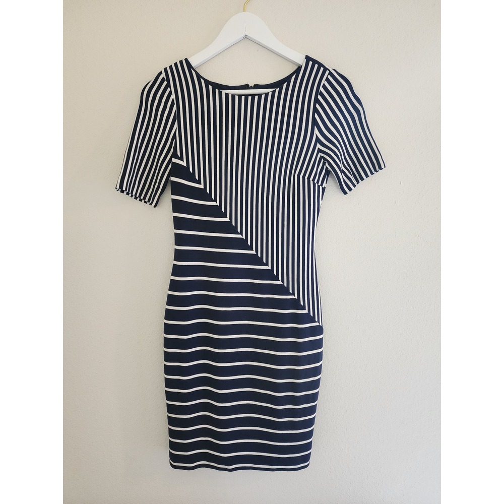 Antonio Melani Striped Bodycon Jersey Sheath Pencil Workwear Dress Size 2